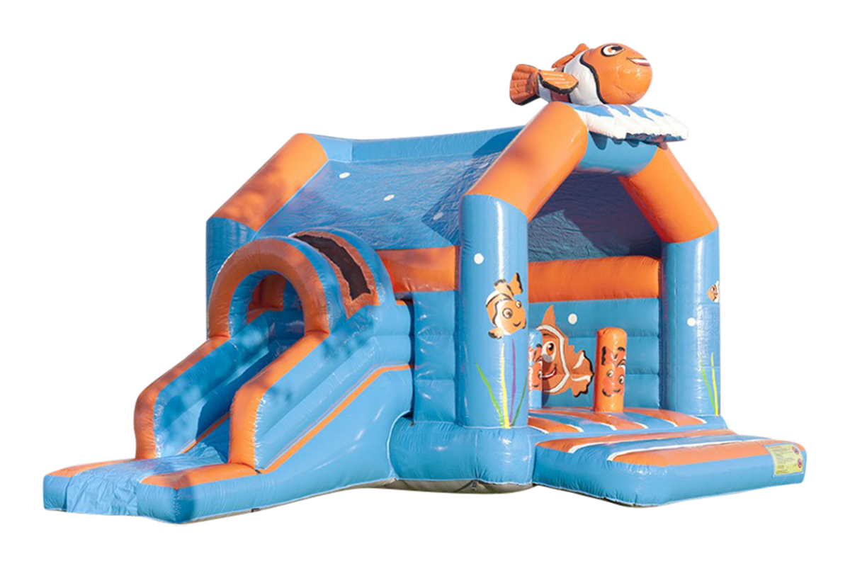 Kombinert hoppeslott og sklie - INFLATOM ApS